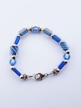 925 Sterling Silver Blue Glass Beaded Bracelet